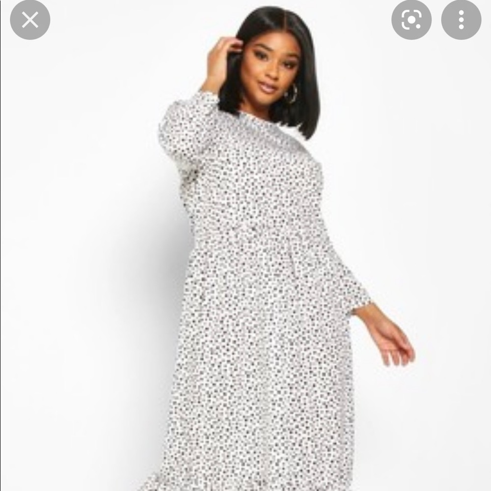NWT Boohoo Plus Polka Dot Ruffle Hem Midi Dress Size 18